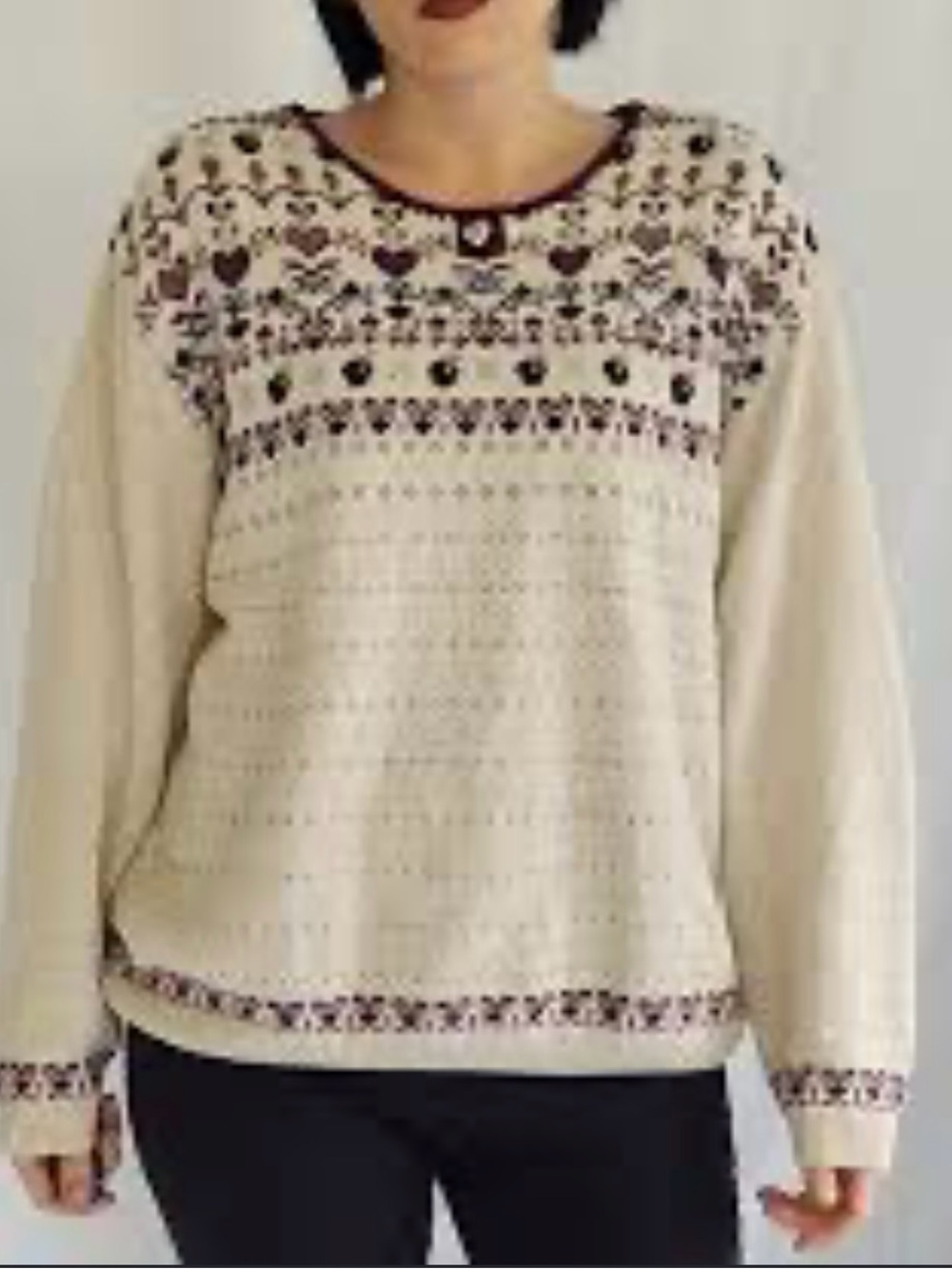 Northern Reflections Cream Crewneck Sweater with Purple Fair Isle